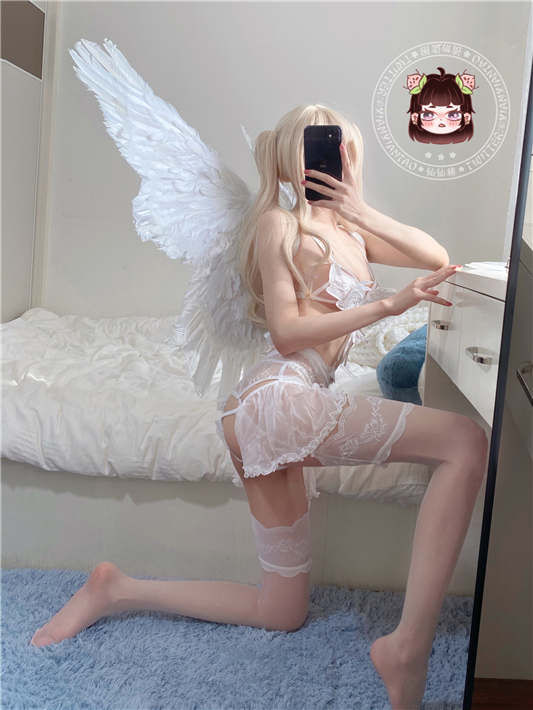 ▌仙仙桃 ▌8月 – 白丝情趣天使套[22P/1V/146MB]